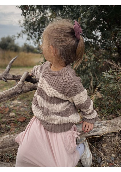 Selanik Çizgili Triko Kazak 2-8 Yaş Vizon fiyatları