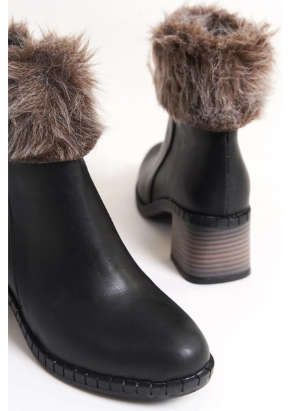 Julıa Fermuarlı Ortopedik Taban Tüylü Topuklu Kadın Bot St - Siyah indirimleri