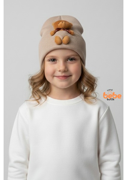 Peluş Ayıcık Detaylı Kız Çocuk Triko Bere – Yumuşak Triko Kışlık Şapka | Pamuklu Örgü Beanie Modeli fiyatları