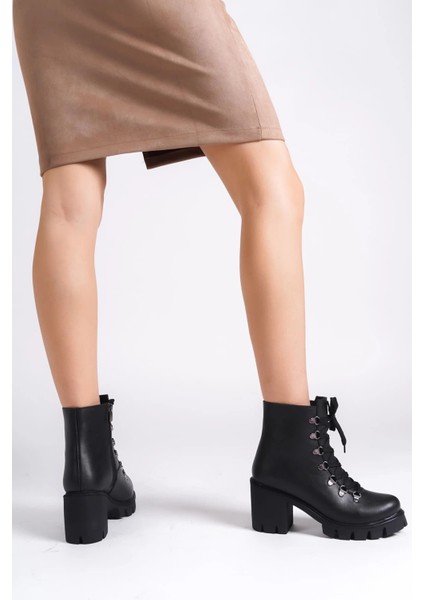 Emma Bağcıklı Fermuarlı Ortopedik Taban Topuklukadın Bot St - Siyah modelleri