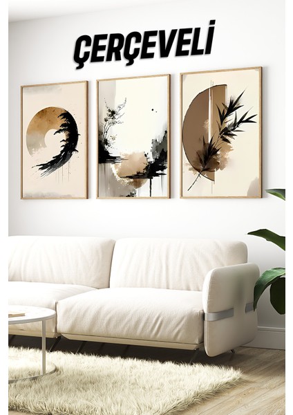 🖼️ Modern Japon Minimalizmi Temalı 3’lü Mdf Duvar Tablo Seti🌿 CRV1125 23 x 32