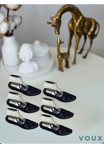 Çiçek Desenli Siyah Tül Kadın Babet Çorap 6 'lı