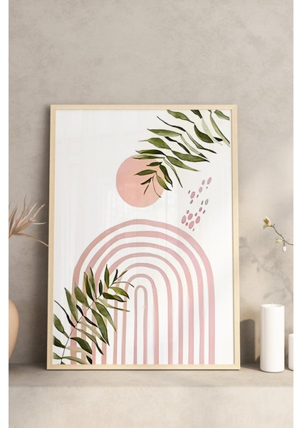 🌿 Soft Pembe ve Yeşil Yapraklar Temalı 3’lü Ahşap Çerçeveli Tablo Seti 🌿 CRV1124 23 x 32 modelleri