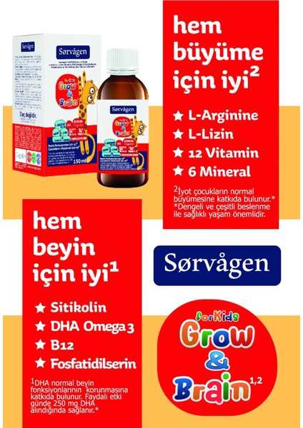 Sorvagen Grow Brain For Kids Sıvı 150 ml fiyatları