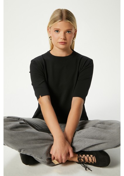 Viscose Doku Next Premium Selection Siyah Yarım Kol Triko Kazak