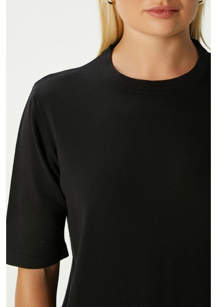 Viscose Doku Next Premium Selection Siyah Yarım Kol Triko Kazak