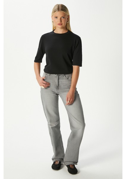 Viscose Doku Next Premium Selection Siyah Yarım Kol Triko Kazak