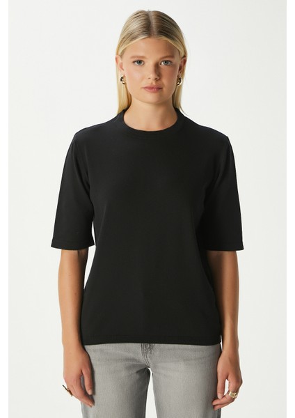 Viscose Doku Next Premium Selection Siyah Yarım Kol Triko Kazak