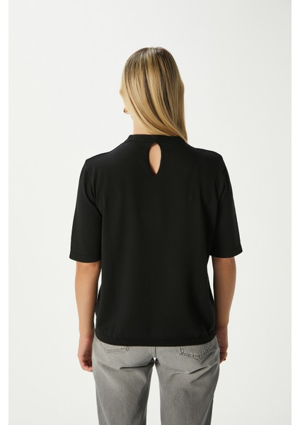 Viscose Doku Next Premium Selection Siyah Yarım Kol Triko Kazak