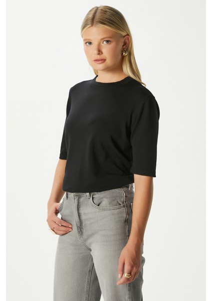 Viscose Doku Next Premium Selection Siyah Yarım Kol Triko Kazak