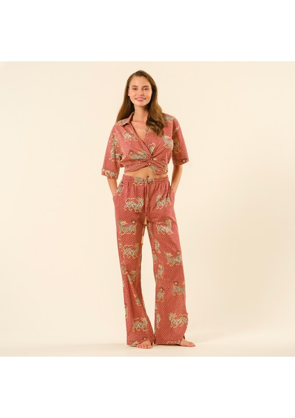 Gaya El Baskısı Pantolon - Kırmızı