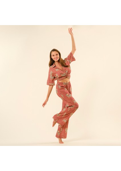 Gaya El Baskısı Pantolon - Kırmızı fiyatları