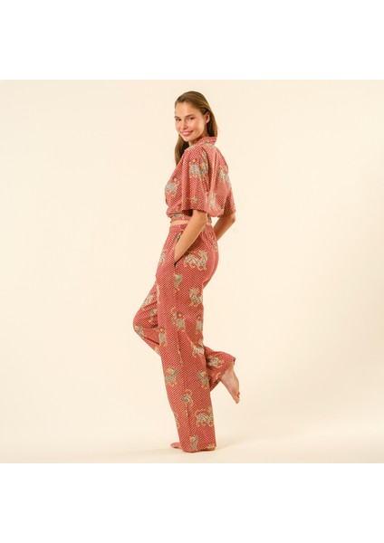 Gaya El Baskısı Pantolon - Kırmızı modelleri