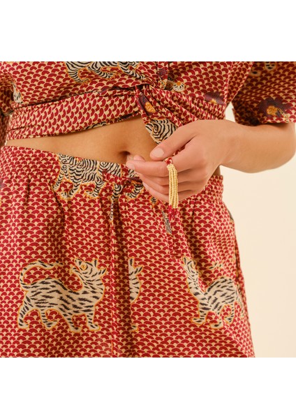 Gaya El Baskısı Pantolon - Kırmızı