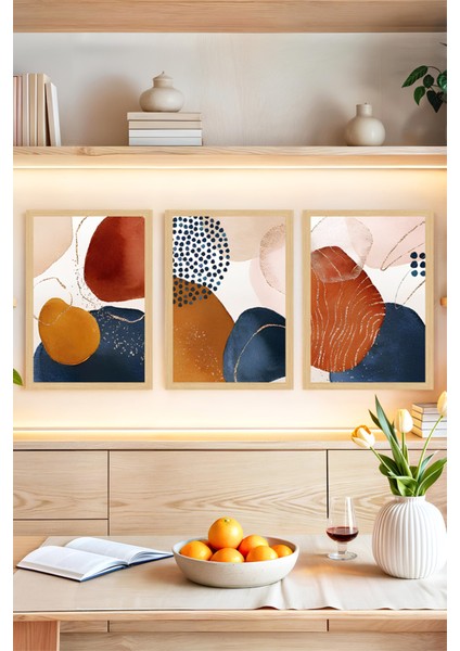 🔶 Geometrik ve Renkli Soyut Sanat Desenli 3’lü Tablo Seti – Çerçeve Görünümlü 🌟 CRVS1127 13 x 17