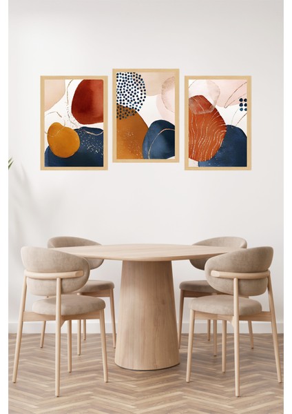 🔶 Geometrik ve Renkli Soyut Sanat Desenli 3’lü Tablo Seti – Çerçeve Görünümlü 🌟 CRVS1127 13 x 17 fiyatları