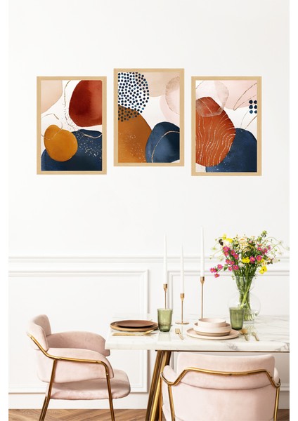🔶 Geometrik ve Renkli Soyut Sanat Desenli 3’lü Tablo Seti – Çerçeve Görünümlü 🌟 CRVS1127 13 x 17 fırsatları