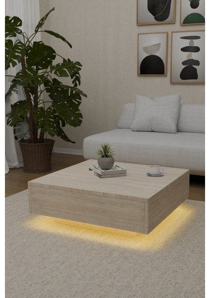 LED Işık Aydınlatmalı Uçan Kare Orta Sehpa Küp Sehpa Traverten Desen fiyatları