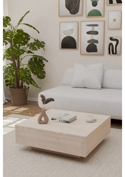 LED Işık Aydınlatmalı Uçan Kare Orta Sehpa Küp Sehpa Traverten Desen modelleri