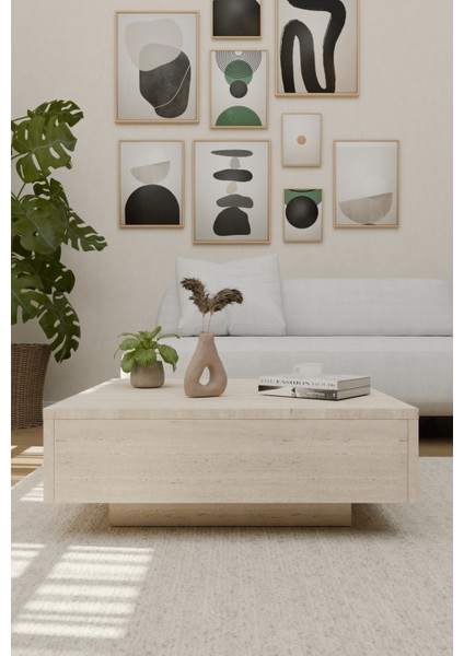 LED Işık Aydınlatmalı Uçan Kare Orta Sehpa Küp Sehpa Traverten Desen fırsatları