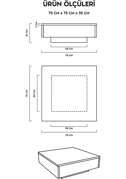 LED Işık Aydınlatmalı Uçan Kare Orta Sehpa Küp Sehpa Traverten Desen indirimleri
