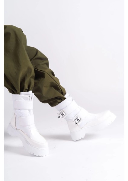 Elısa Cırt Cırtlı Paraşüt Kumaş Rugan Kadın Bot Bt - Beyaz