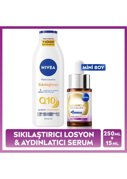 LUMINOUS630 Skin Glow Anında Aydınlatıcı Serum 15ML ve Q10 Sıkılaştırıcı Vücut Losyonu 250ML