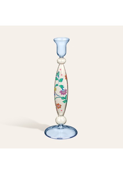 Henan Borosilikat Cam Şamdan 26 cm Mavi