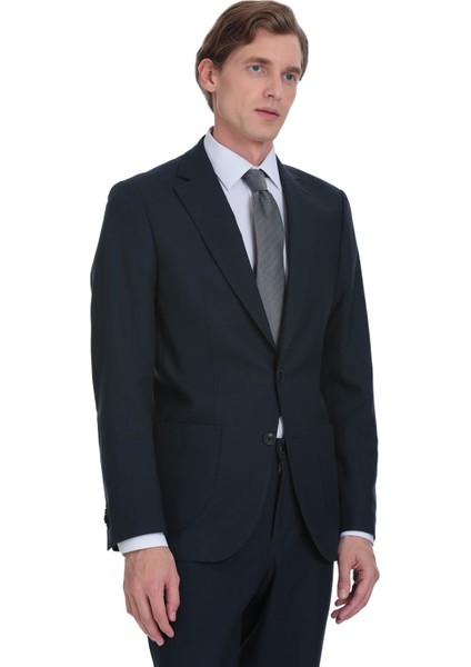 Lacivert Slim Fit Mono Yaka Keten Takım Elbise fırsatları