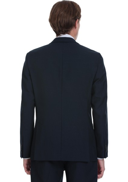 Lacivert Slim Fit Mono Yaka Keten Takım Elbise