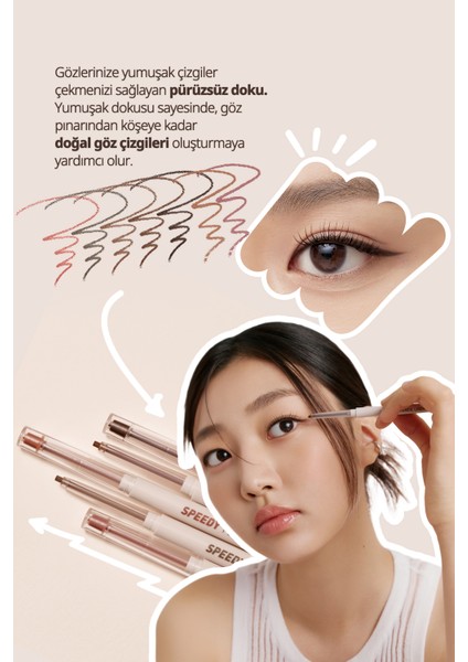 Suya Dayanıklı Kolay Kullanım Sunan Göz Kalemi PERIPERA Speedy Pencil Liner (5 Under Rosy)