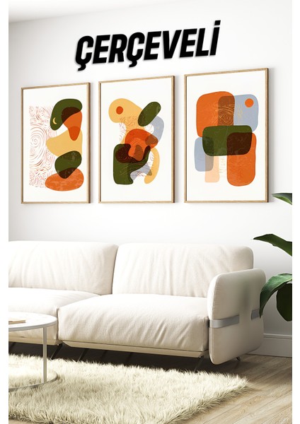 🌿 Modern Renkli Soyut Desenli Çerçeveli 3’lü Tablo Seti – 3 Ebat Seçeneği ile 🌟 CRV1137 23 x 32