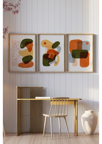 🌿 Modern Renkli Soyut Desenli Çerçeveli 3’lü Tablo Seti – 3 Ebat Seçeneği ile 🌟 CRV1137 23 x 32 fiyatları