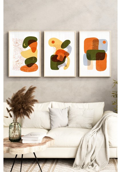 🌿 Modern Renkli Soyut Desenli Çerçeveli 3’lü Tablo Seti – 3 Ebat Seçeneği ile 🌟 CRV1137 23 x 32 fırsatları