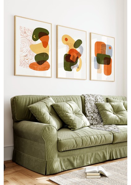 🌿 Modern Renkli Soyut Desenli Çerçeveli 3’lü Tablo Seti – 3 Ebat Seçeneği ile 🌟 CRV1137 23 x 32 indirimleri