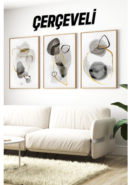 🖼️ Modern Soyut Sanatla Evinizi Güzelleştirin: Siyah-Gri-Turuncu Çerçeveli Tablo Seti🌿 CRV1136 23 x 32