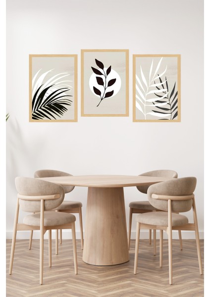 🌿 Siyah Beyaz Yaprak Desenli 3’lü Modern Minimal Tablo Seti🌟 CRVS1128 21 x 30 fiyatları