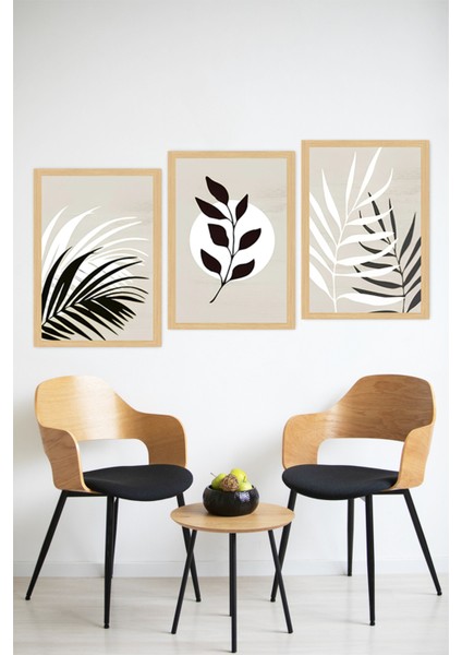 🌿 Siyah Beyaz Yaprak Desenli 3’lü Modern Minimal Tablo Seti🌟 CRVS1128 21 x 30 modelleri