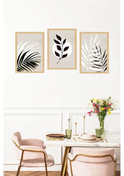 🌿 Siyah Beyaz Yaprak Desenli 3’lü Modern Minimal Tablo Seti🌟 CRVS1128 21 x 30 fırsatları