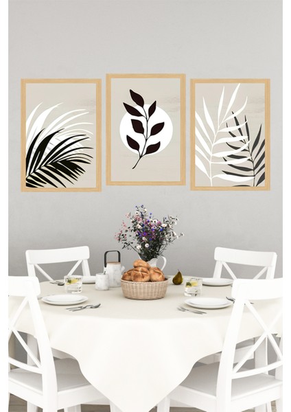🌿 Siyah Beyaz Yaprak Desenli 3’lü Modern Minimal Tablo Seti🌟 CRVS1128 21 x 30 indirimleri