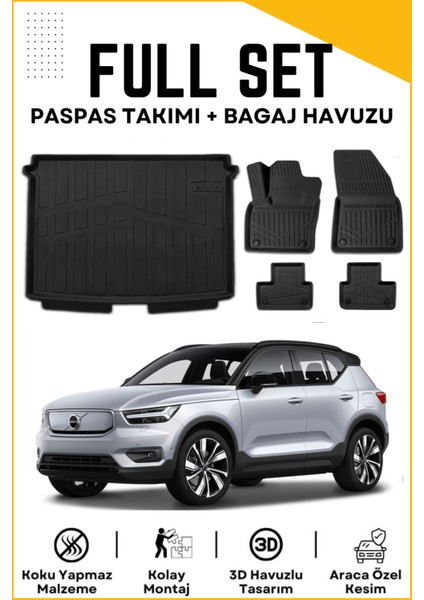 Volvo EX40 2025 Model Birebir Uyumlu Bagaj Havuzu+Paspas Seti