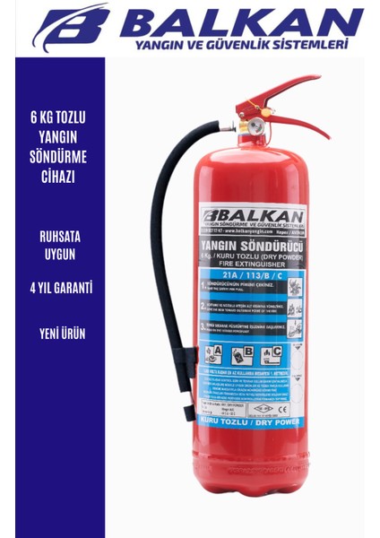 6 KG RUHSATA UYGUN TOZLU YANGIN SÖNDÜRME CİHAZI