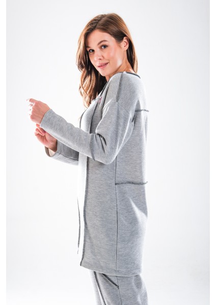 2278_KADIN Tesettür Homewear Eşofman Takımı – Bisiklet Yaka Sweat, Dikiş Detaylı, Havuç Fit Alt, 85 cm Tunik Boy modelleri