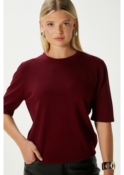 Viscose Doku Next Premium Selection Bordo Yarım Kol Triko Kazak