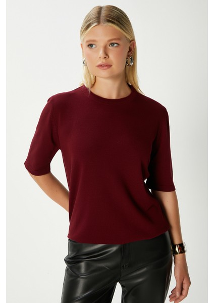 Viscose Doku Next Premium Selection Bordo Yarım Kol Triko Kazak fiyatları