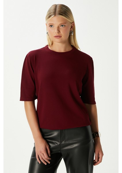 Viscose Doku Next Premium Selection Bordo Yarım Kol Triko Kazak indirimleri