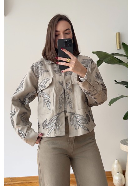 Nakışlı Premium Gabardin Ceket- Bej fiyatları