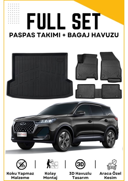 Chery Tiggo 7 Pro Max 2024-2025 Model Birebir Uyumlu Bagaj Havuzu+Paspas Seti