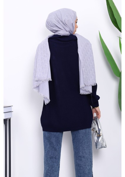 Lacivert Selanik Örgülü Fermuarlı Triko Hırka modelleri