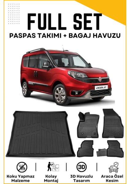 Fiat Doblo 2016 Model Birebir Uyumlu Bagaj Havuzu+Paspas Seti